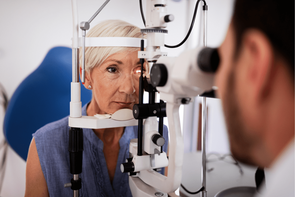 Women having eye examiniation