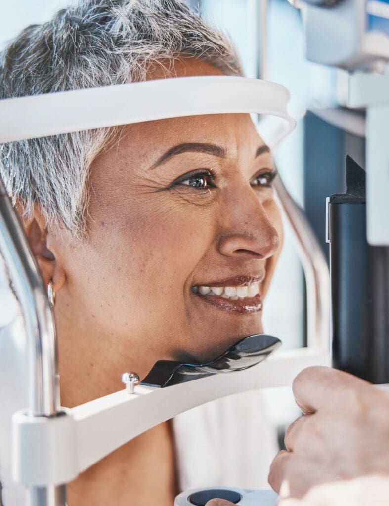 Mature lady having an eye examination at Centre for Sight