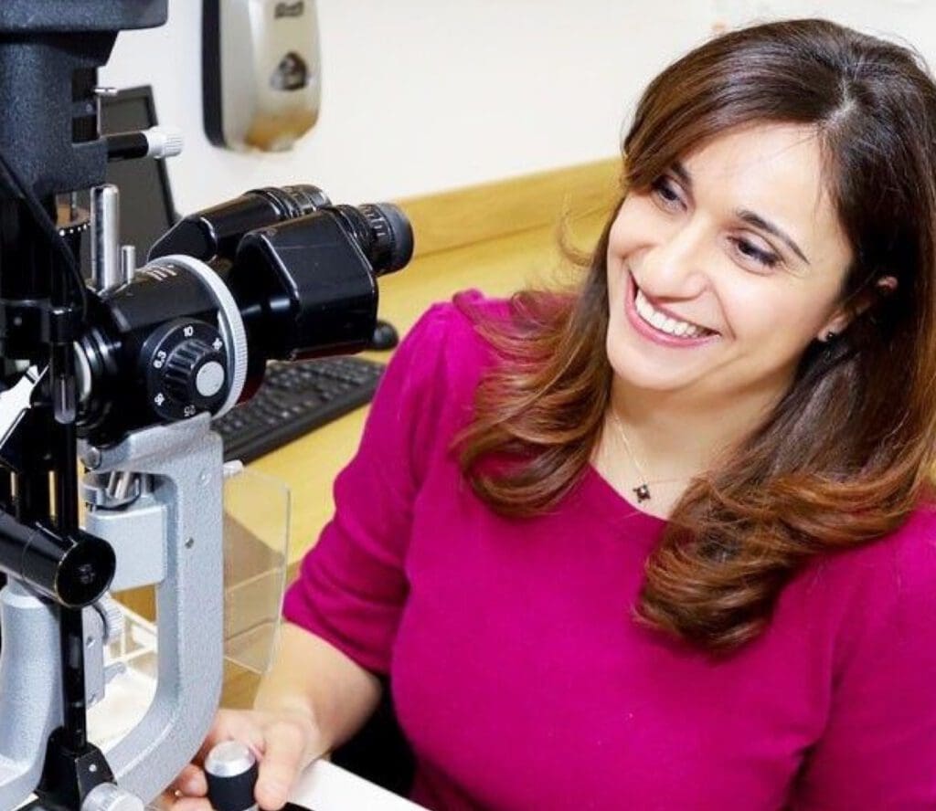 Centre for Sight consultant Shahrnaz Izadi performing eye tests on patient